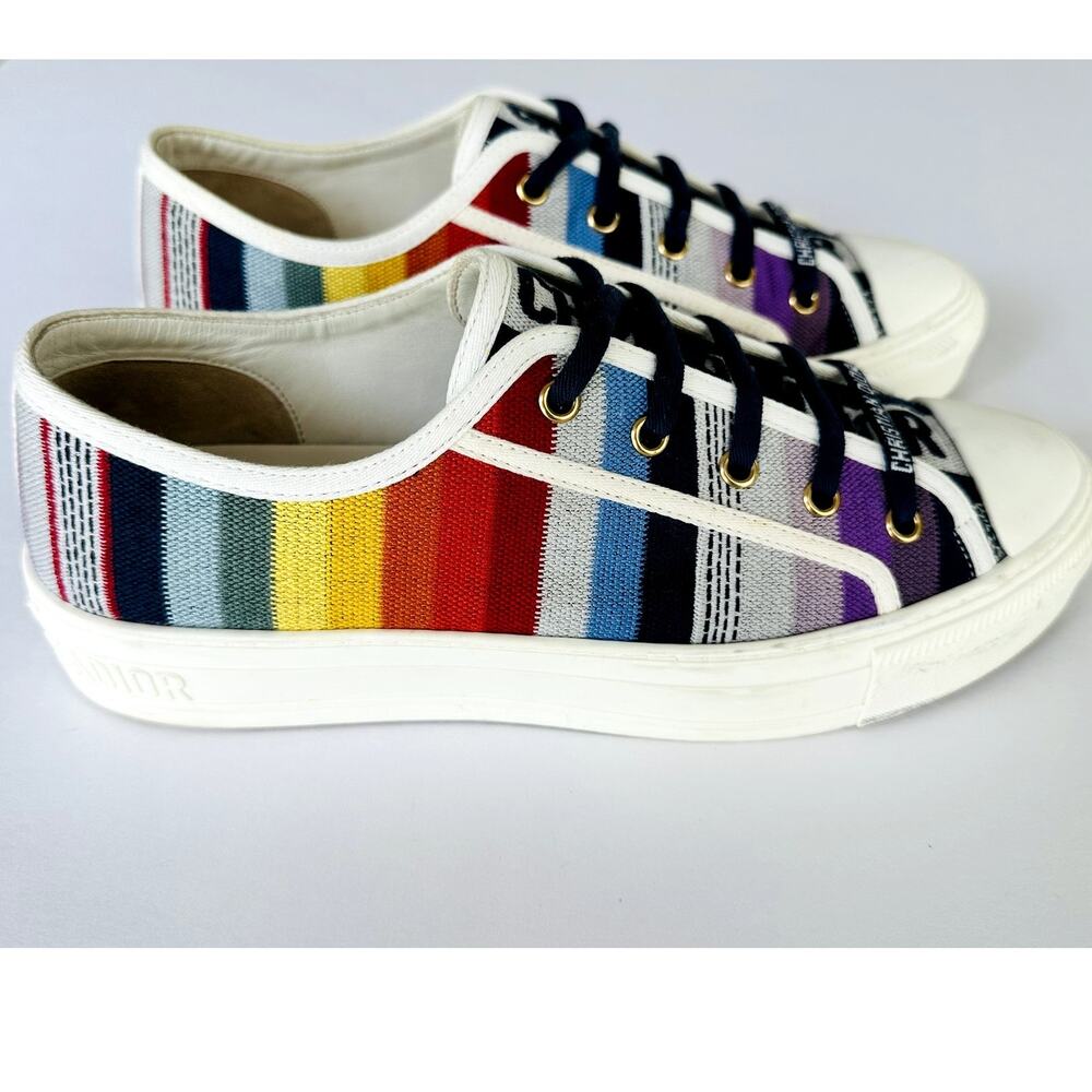 Christian Dior Canvas Rainbow Walk'N'Dior Low Top Sneakers 40 Multicolor Ladies - Picture 2 of 13